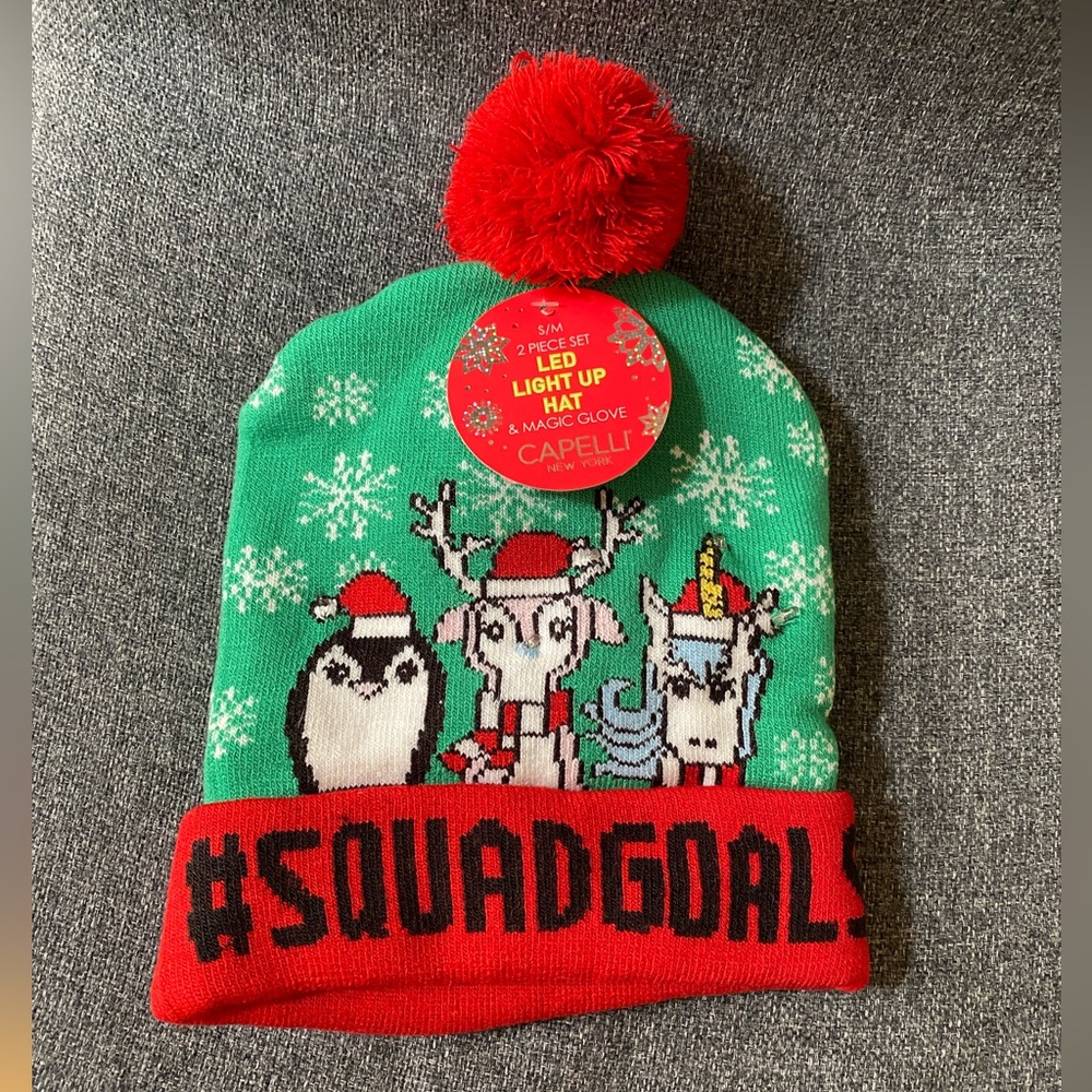 LED LIGHT UP HAT & MAGIC GLOVES SET #SQUADGOALS SIZE: S/M
